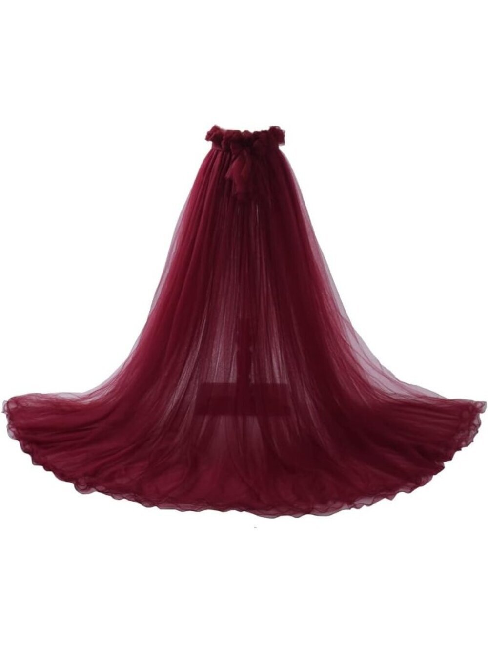 Women's Wine Red 5 Layers Tulle Tutu Long Train Cocktail Prom Mesh Maxi Dress